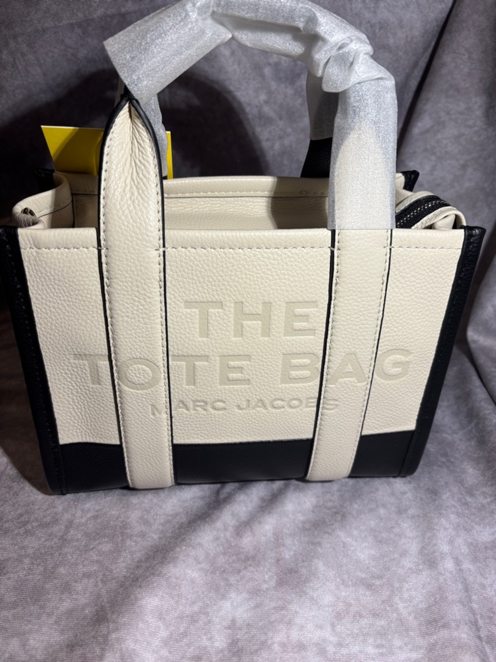Marc Jacobs Cream and Black Mini Tote with Embossed Logo